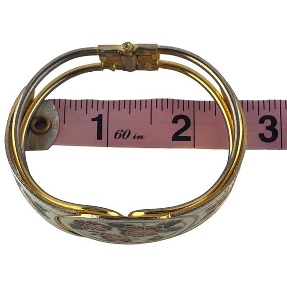 Vintage Cloisonne Hinged Bracelet Roses Butterflies Floral - Picture 5 of 6